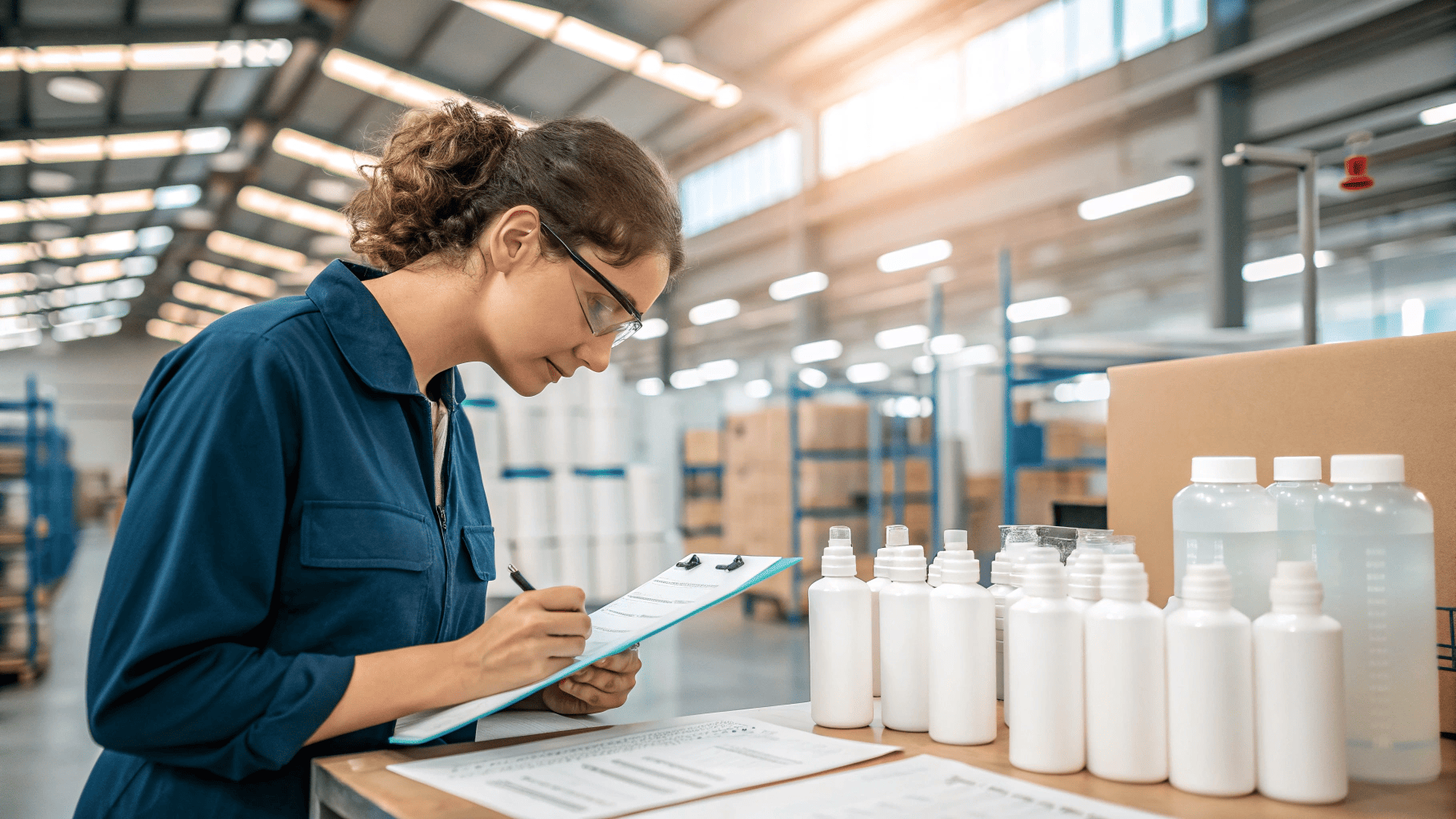 B2B buyer inspecting cosmetic packaging for defects