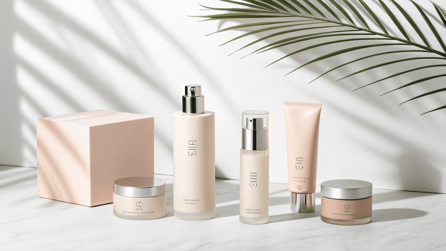 Minimalist cosmetic bottles and jars with clean lines