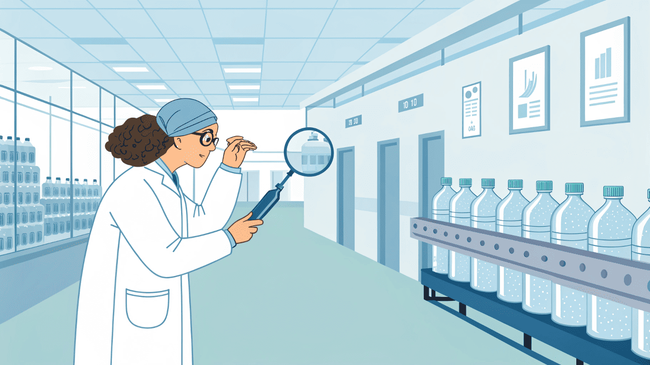 quality inspector checking cosmetic bottle