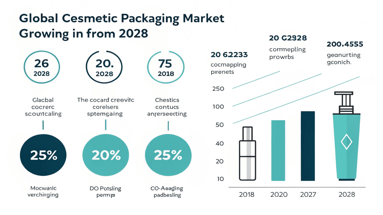 global cosmetic packaging market infographic from 2020 to a projected figure for 2028