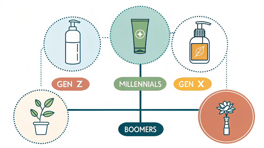diagram of three circles: brand values, product efficacy, and price