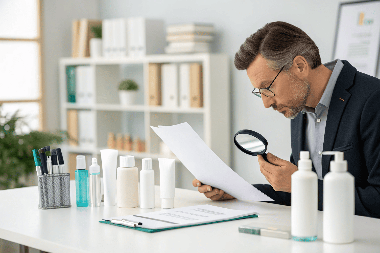 Inspector reviewing MSDS and compliance documents