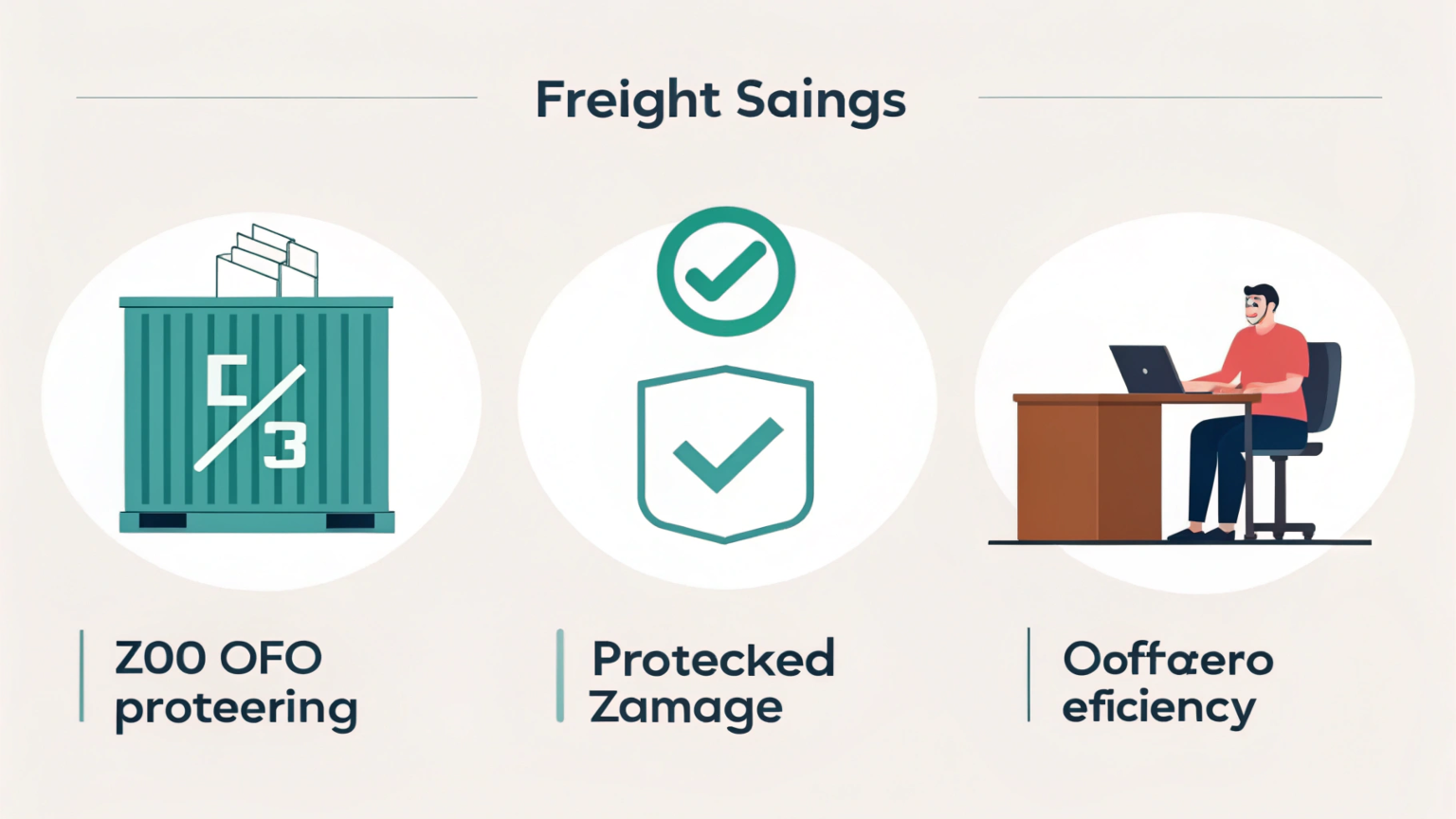 Infographic with icons showing reduced freight costs, safe packaging, and less administrative work)