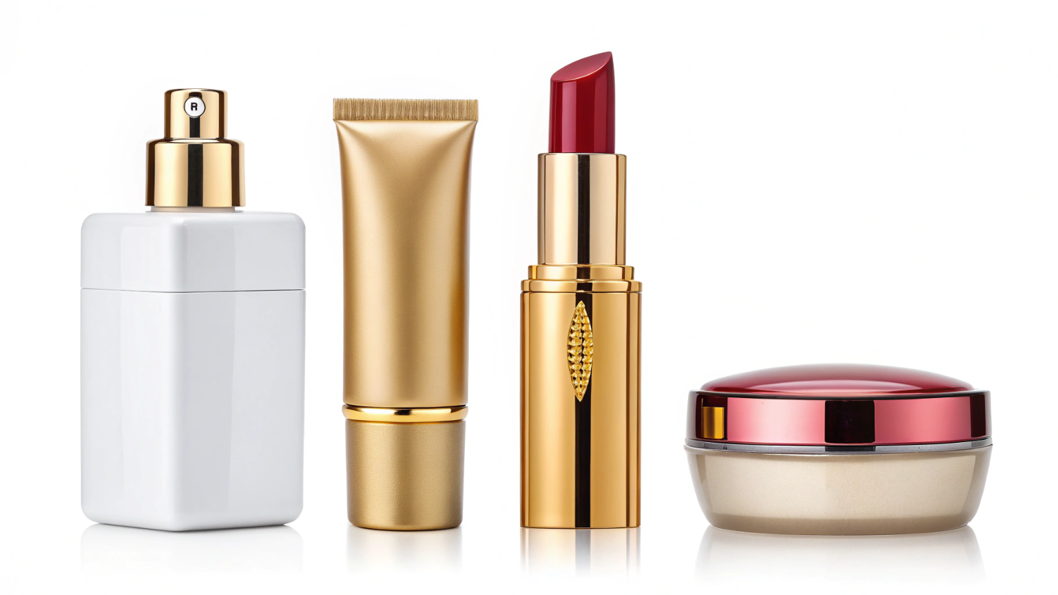 A collage of cosmetic products showing different brand personalities—minimalist, luxury, natural, bold, and clinical