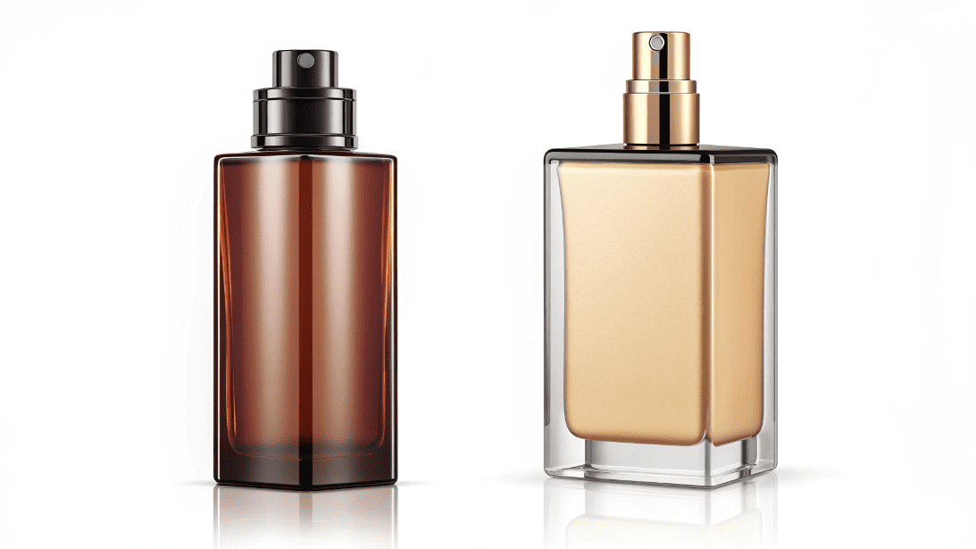 Comparison between a plain round cosmetic bottle and a square bottle with sharp lines to show how silhouette helps products stand out