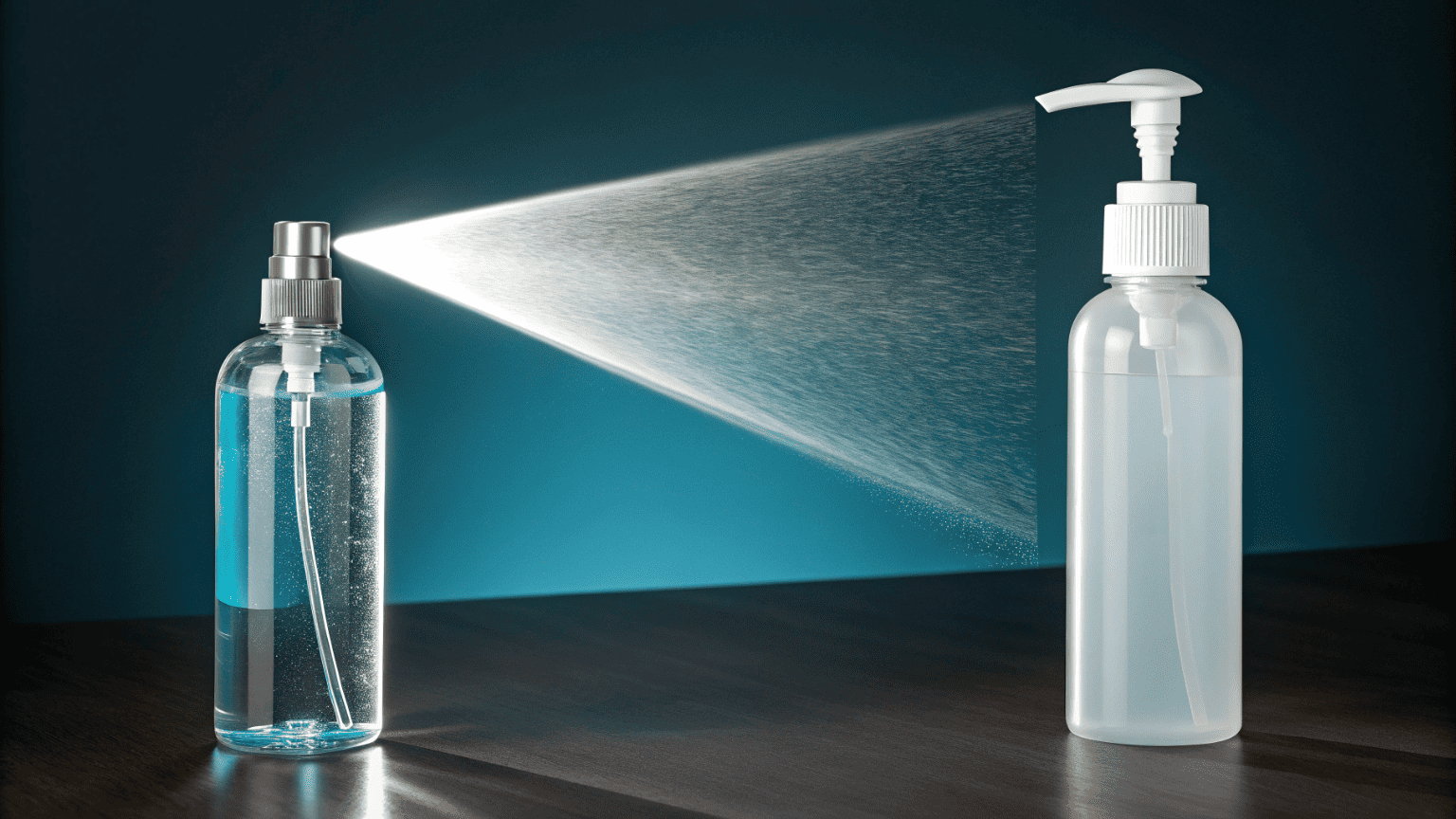 A UV light beam passing through a clear bottle while being blocked by an opaque UV-protective bottle