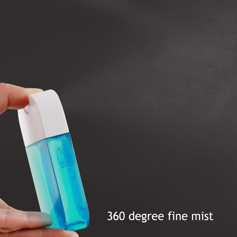 A close-up comparison showing a fine-mist sprayer releasing a soft cloud and a standard sprayer releasing large droplets