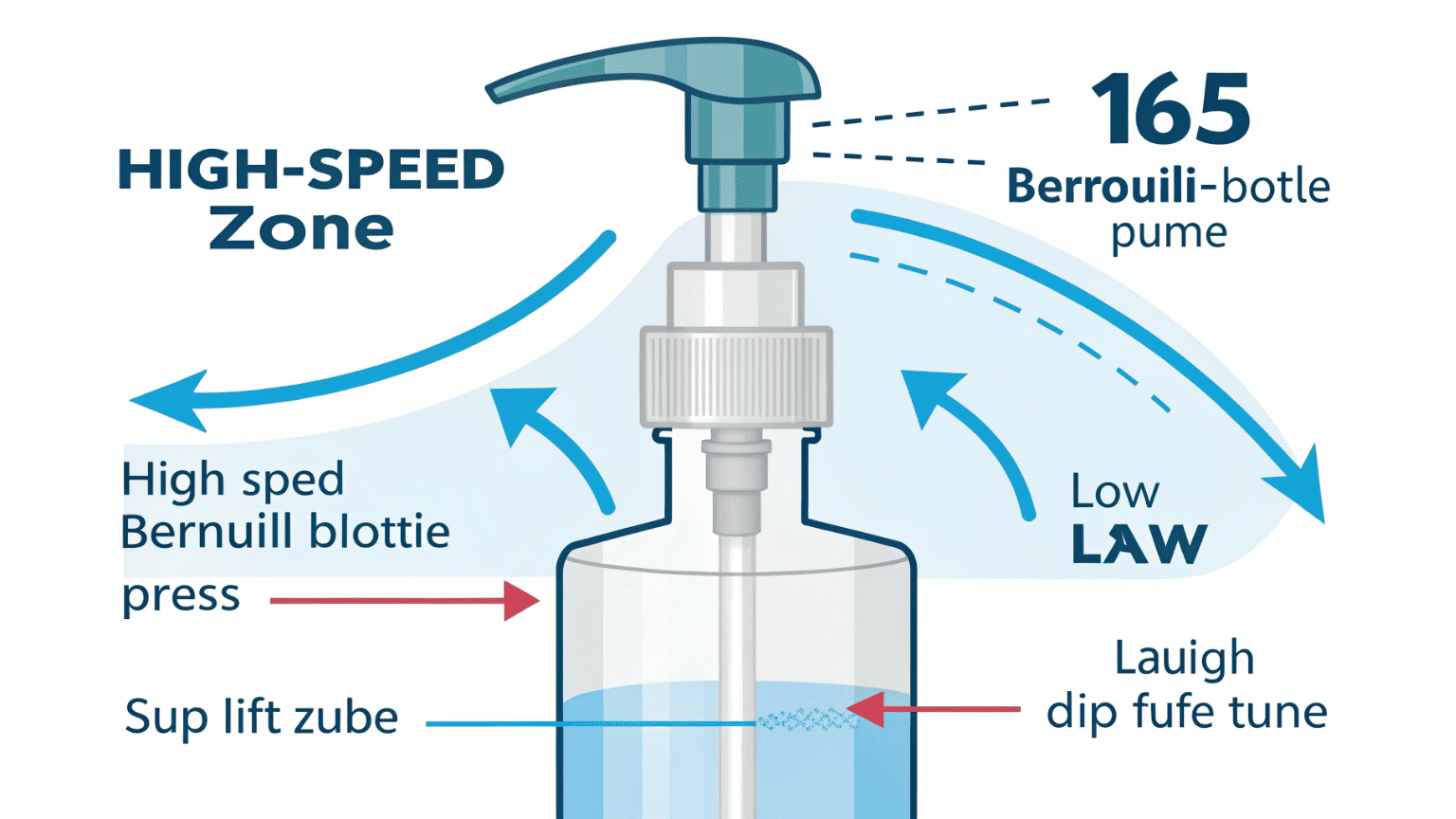 A simple diagram illustrating airflow and liquid suction inside a spray bottle pump