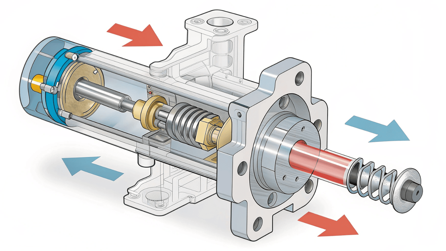 A cutaway diagram of a spray pump highlighting the spring, piston, and sealing components that drive spray performance