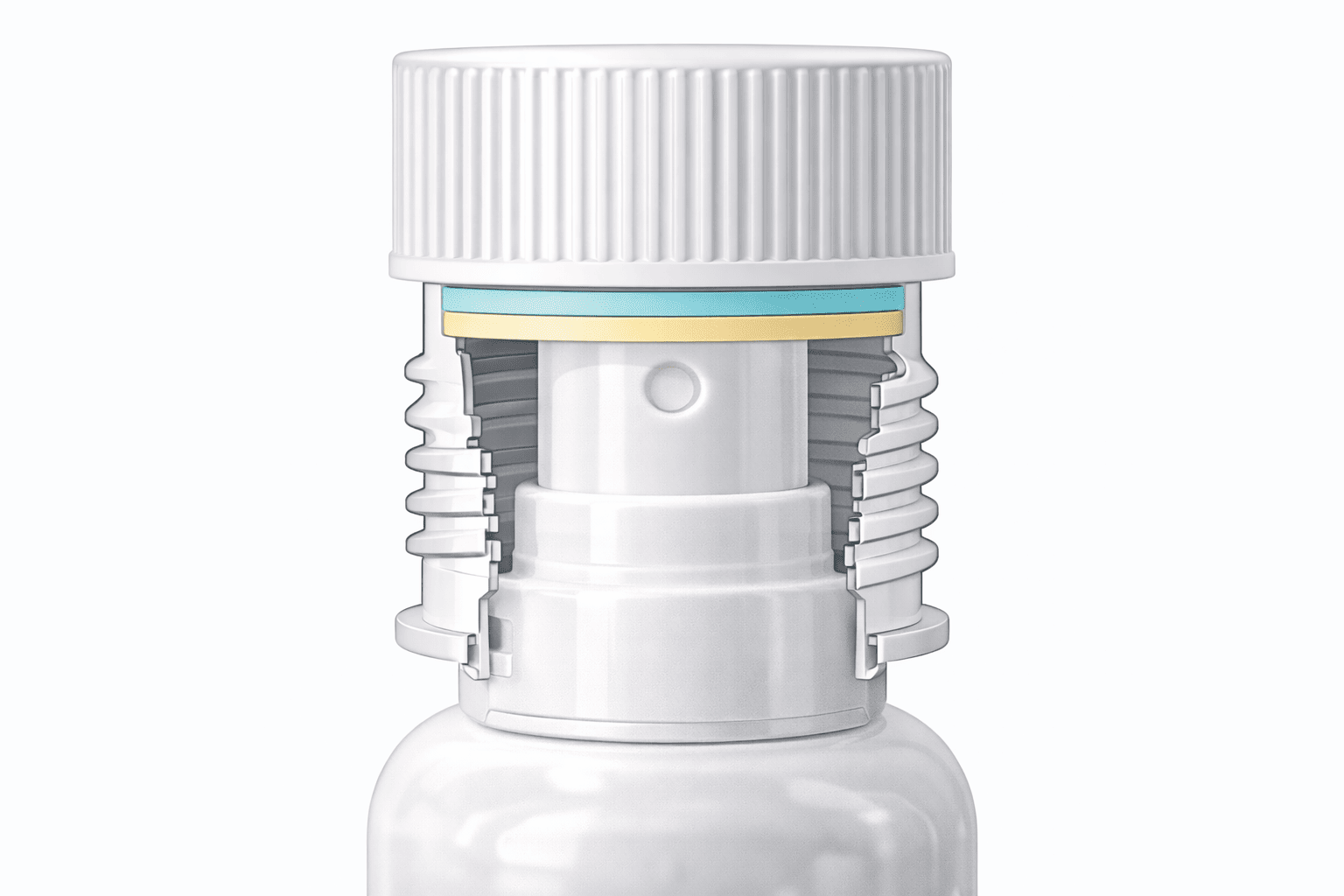 A cutaway view showing a screw cap threading tightly onto a spray bottle neck to create a secure seal