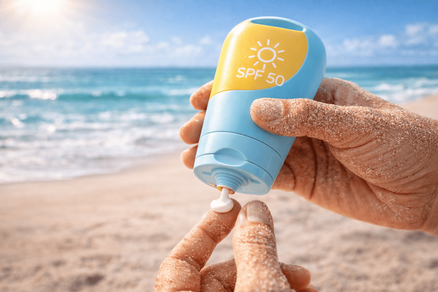 A collage of product photos showing sunscreen packaging used in social media ecommerce and lifestyle marketing